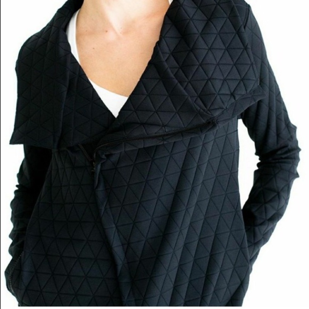 Black quilted athletic asymmetric jacket
